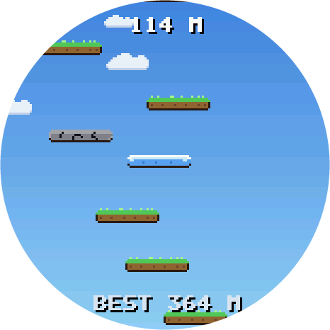 Sky Jump: grassy ledges climbing into a blue sky