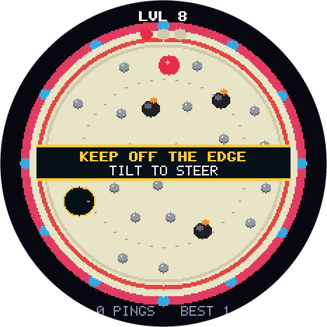 Pin Drop: a red ball among pins and bombs on a round board